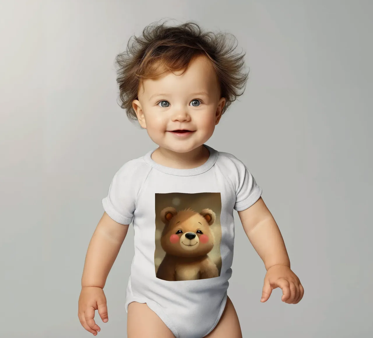 Simpatico orso dei cartoni animati con le guance rosee che sorride calorosamente body neonato maniche corte da DesignDoodle