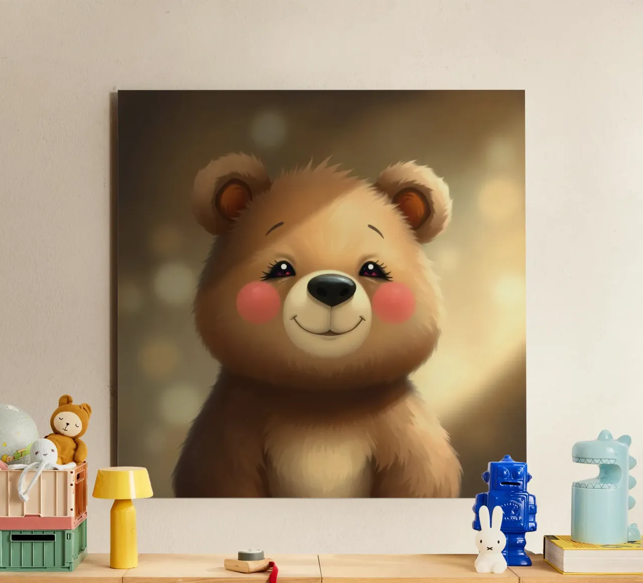 Simpatico orso dei cartoni animati con le guance rosee che sorride calorosamente alluminio dibond da DesignDoodle