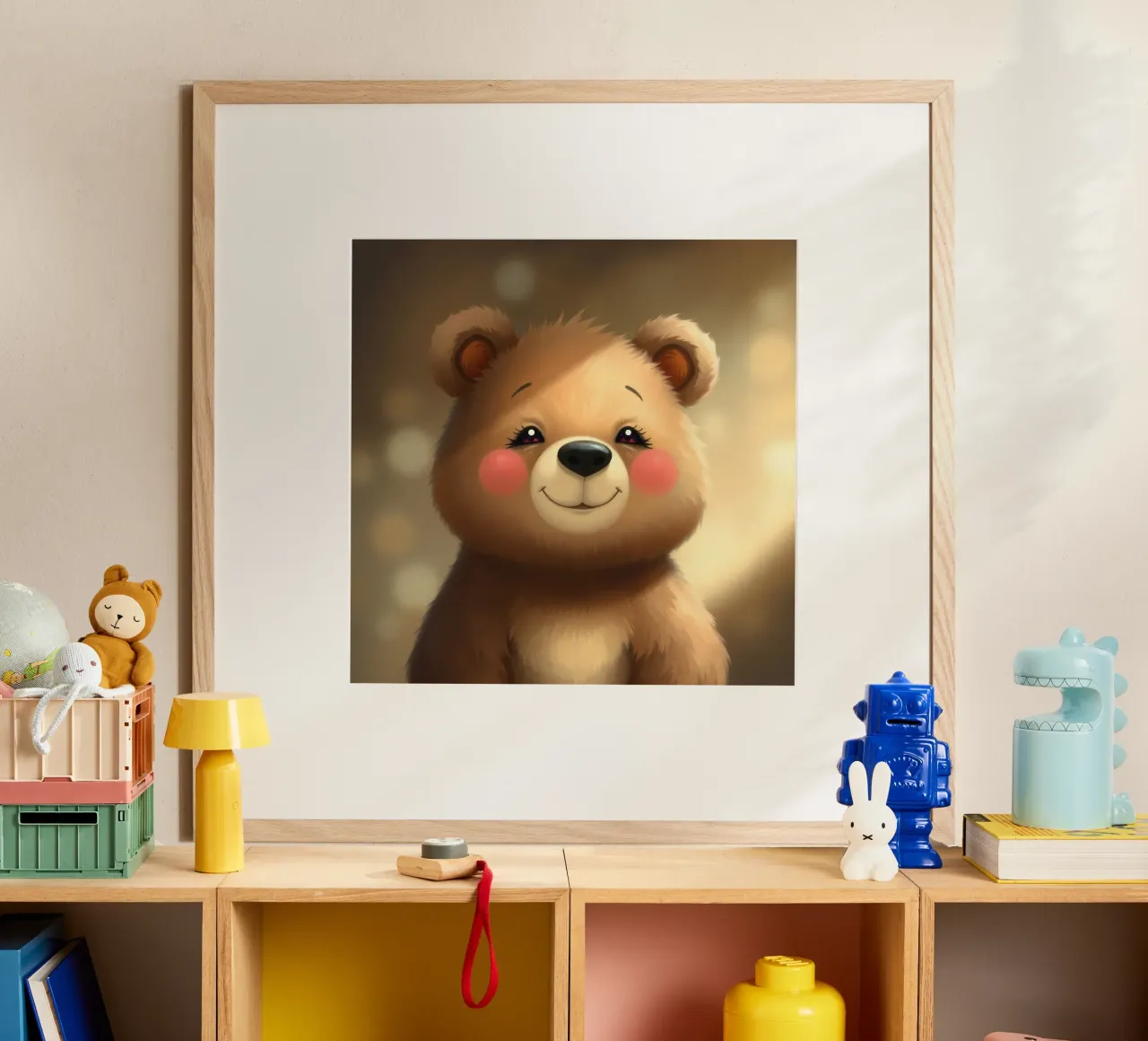 Simpatico orso dei cartoni animati con le guance rosee che sorride calorosamente carta hahnemühle da DesignDoodle