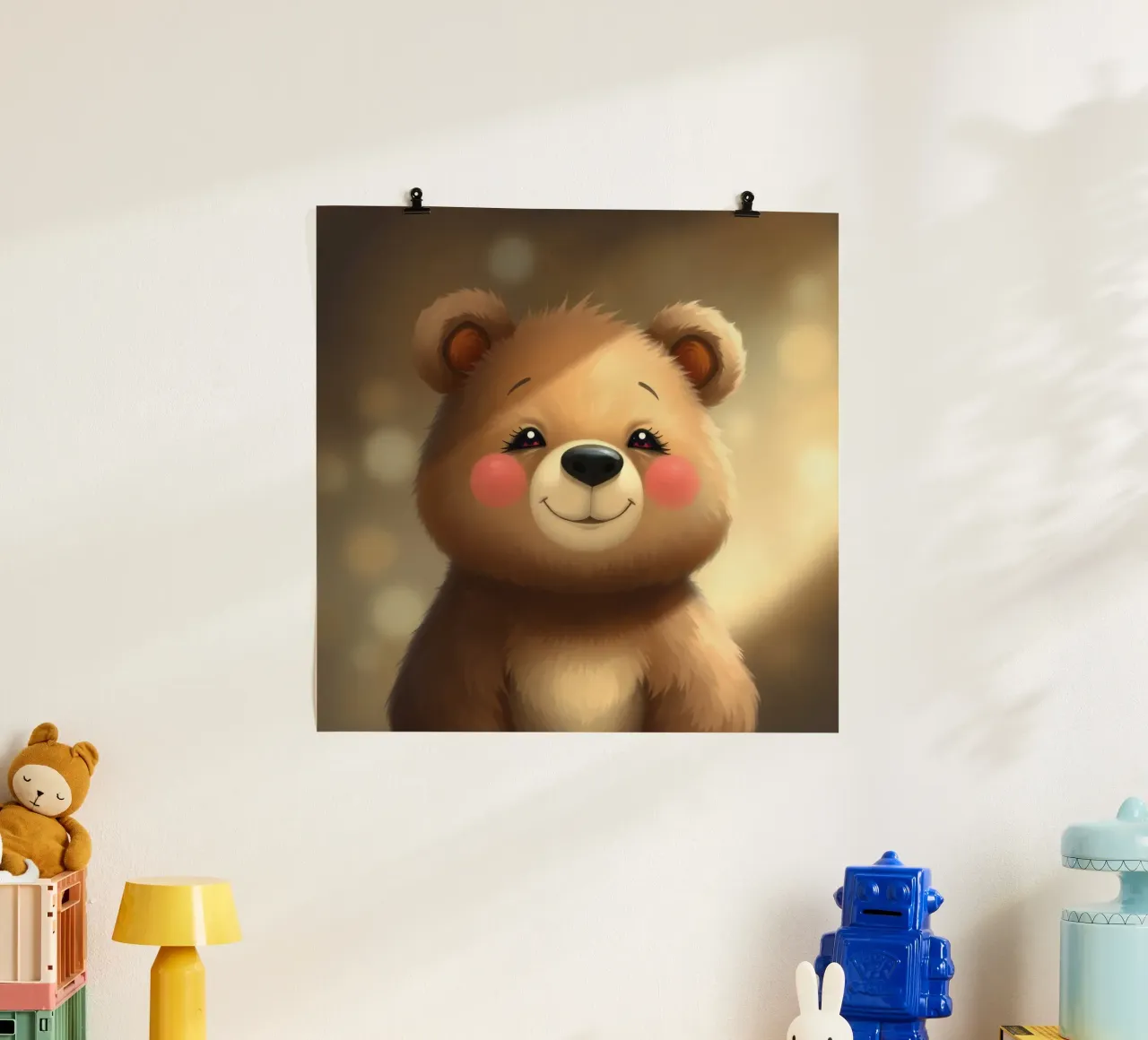 Simpatico orso dei cartoni animati con le guance rosee che sorride calorosamente carta hahnemühle da DesignDoodle