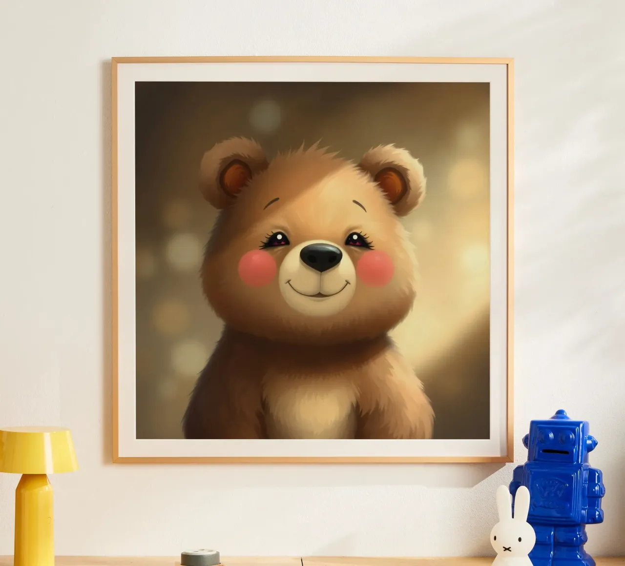 Simpatico orso dei cartoni animati con le guance rosee che sorride calorosamente carta hahnemühle da DesignDoodle