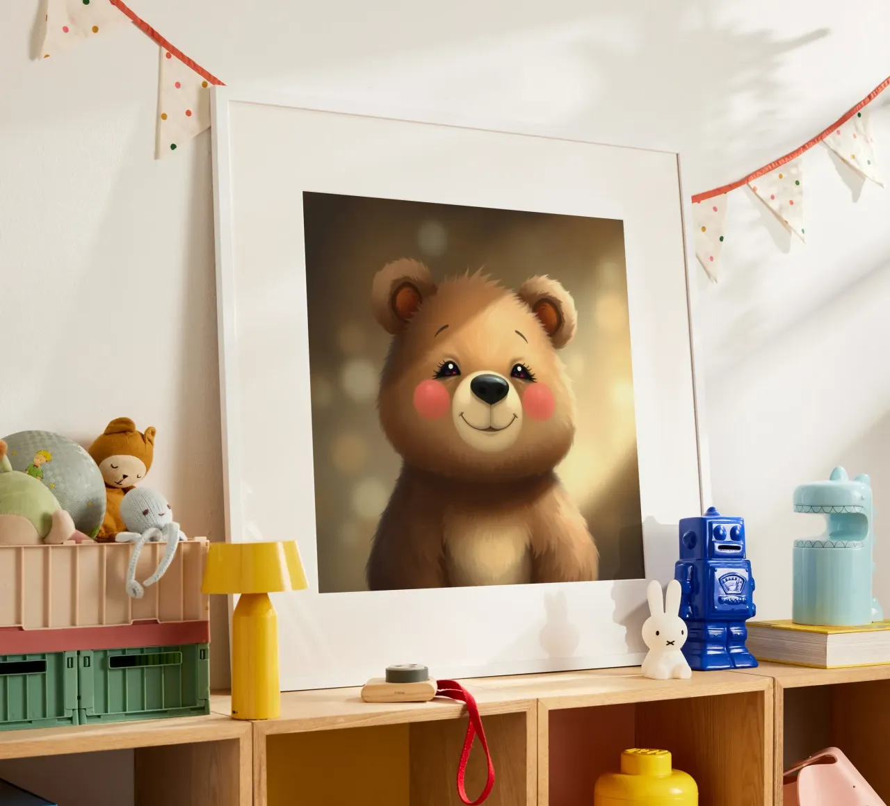 Simpatico orso dei cartoni animati con le guance rosee che sorride calorosamente carta hahnemühle da DesignDoodle