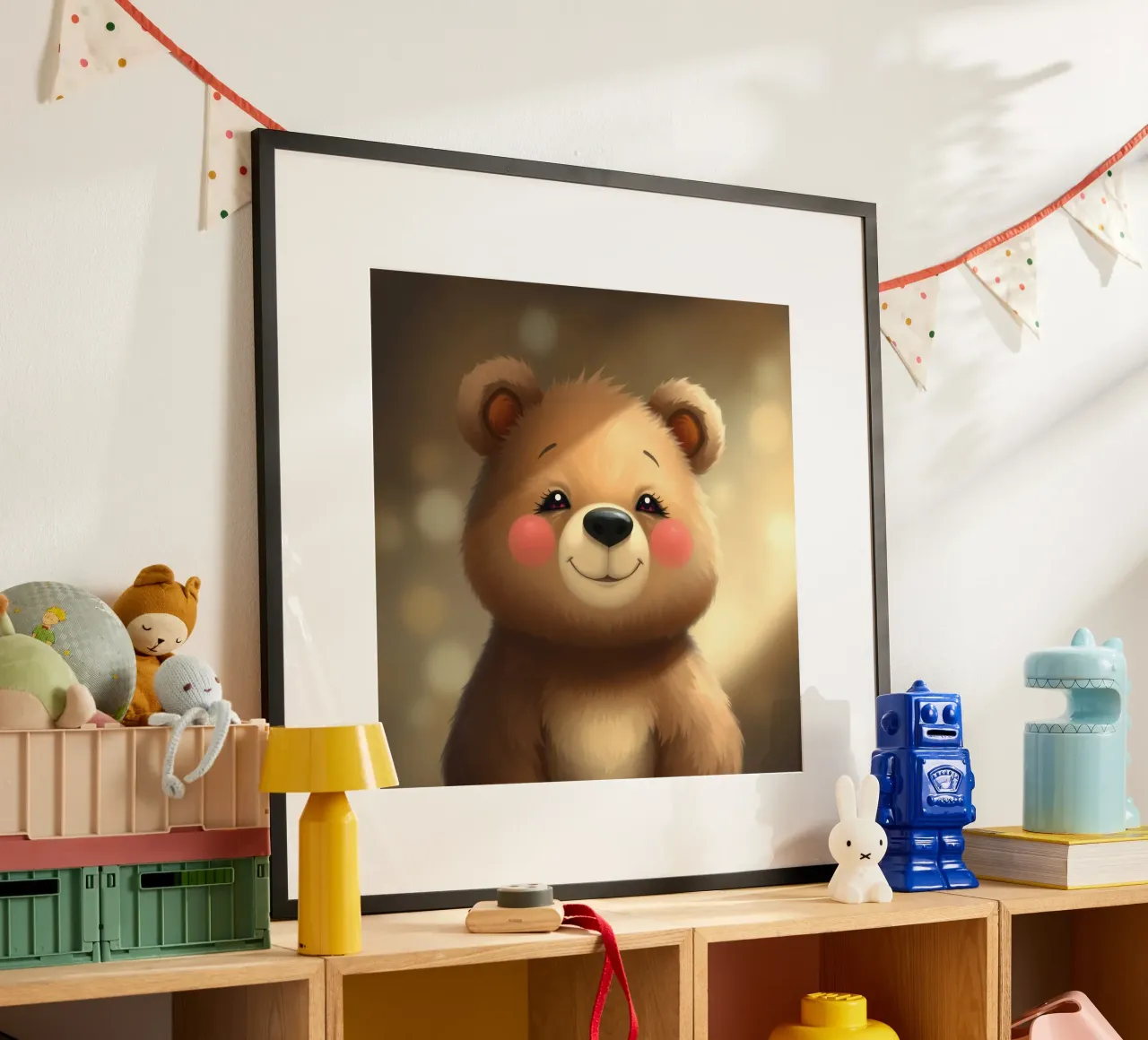 Simpatico orso dei cartoni animati con le guance rosee che sorride calorosamente carta hahnemühle da DesignDoodle