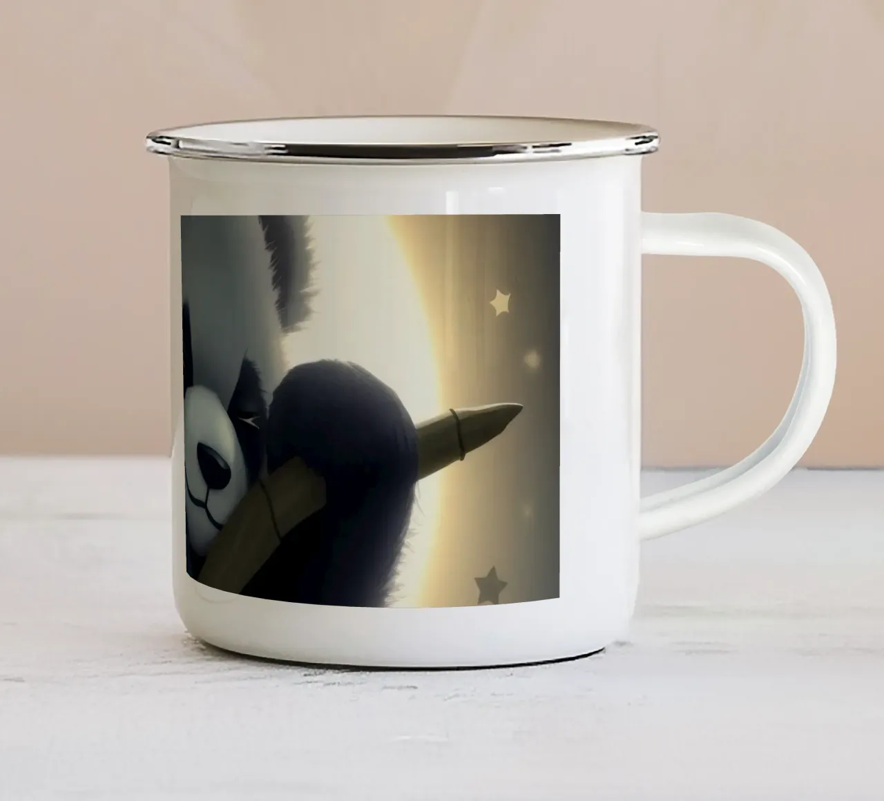 Carino il panda che suona il flauto di bambù sotto una luna splendente tazza in smalto da DesignDoodle