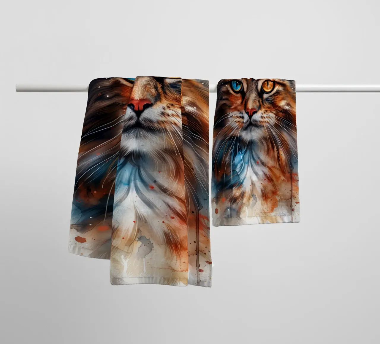 Mixed color cat towel by Justyna Jaszke JBJart