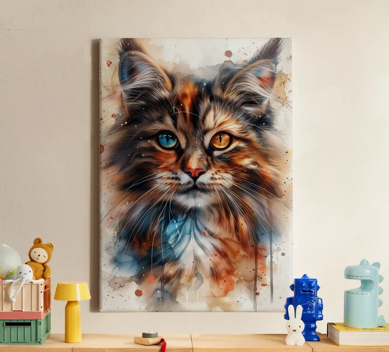 Mixed color cat canvas with Floater frame by Justyna Jaszke JBJart