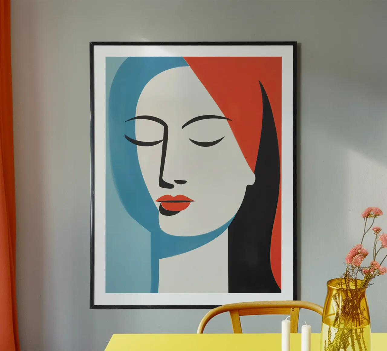 Abstraktes Portrait einer Stillen Frau Poster mit Aluminium Rahmen von Autofocus