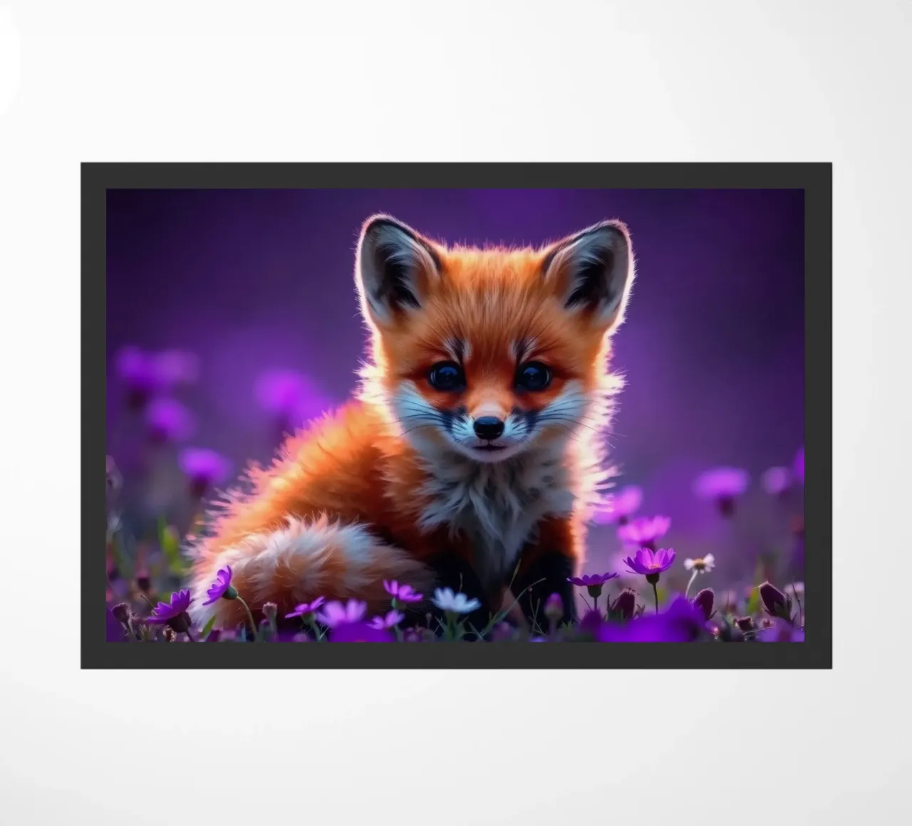 Una bella volpe rossa circondata da fiori viola zerbino da DesignDoodle