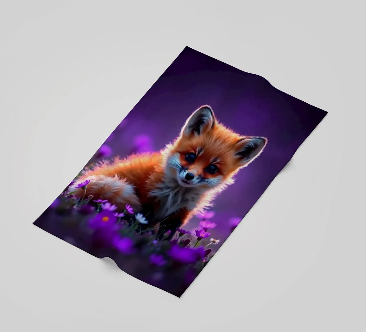 Una bella volpe rossa circondata da fiori viola telo mare da DesignDoodle