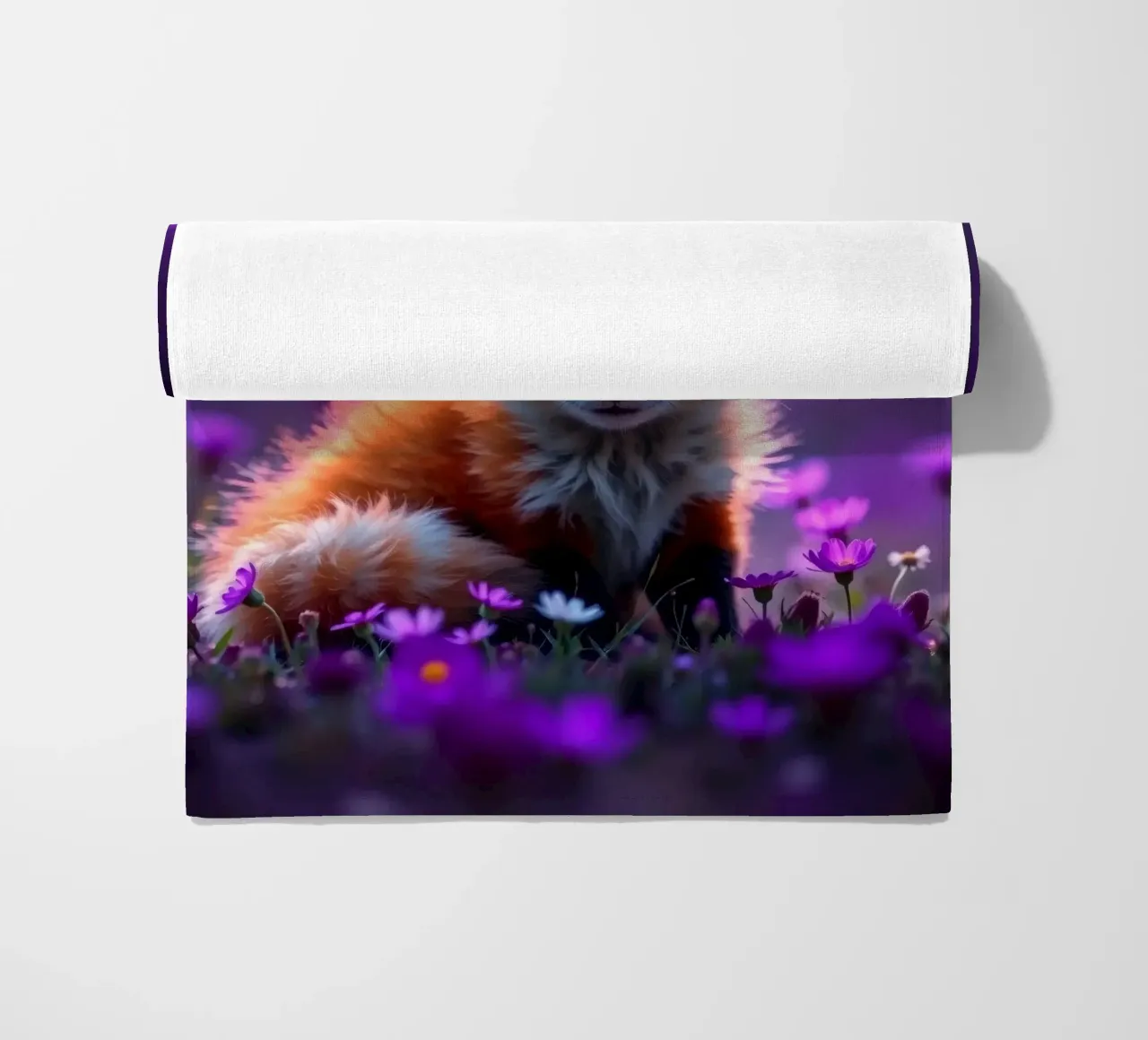 Una bella volpe rossa circondata da fiori viola telo mare da DesignDoodle