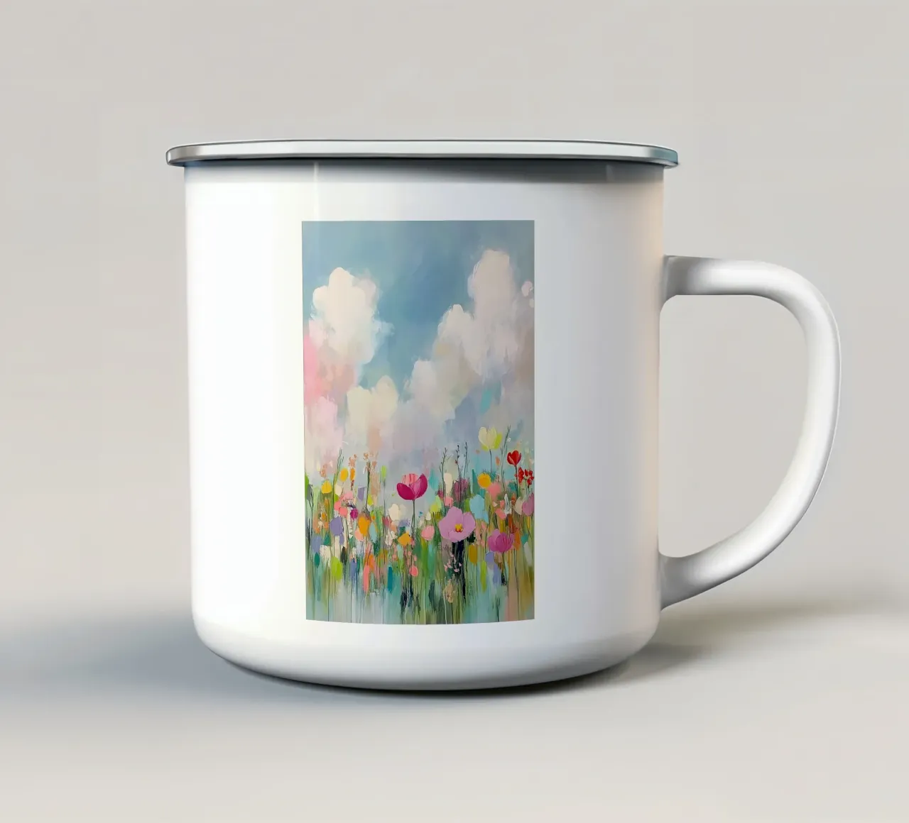 Campo di fiori astratto sogno vintage tulipani pastello tazza in smalto da Nikis Art Studio