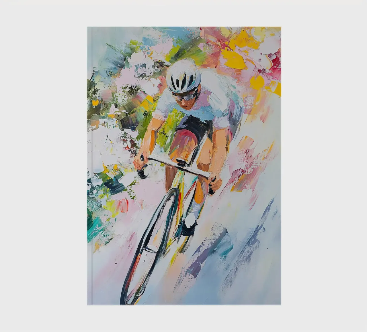 Cyclist Bicycle Movement Portrait Abstract Pastel notebook by Nikis Art Studio