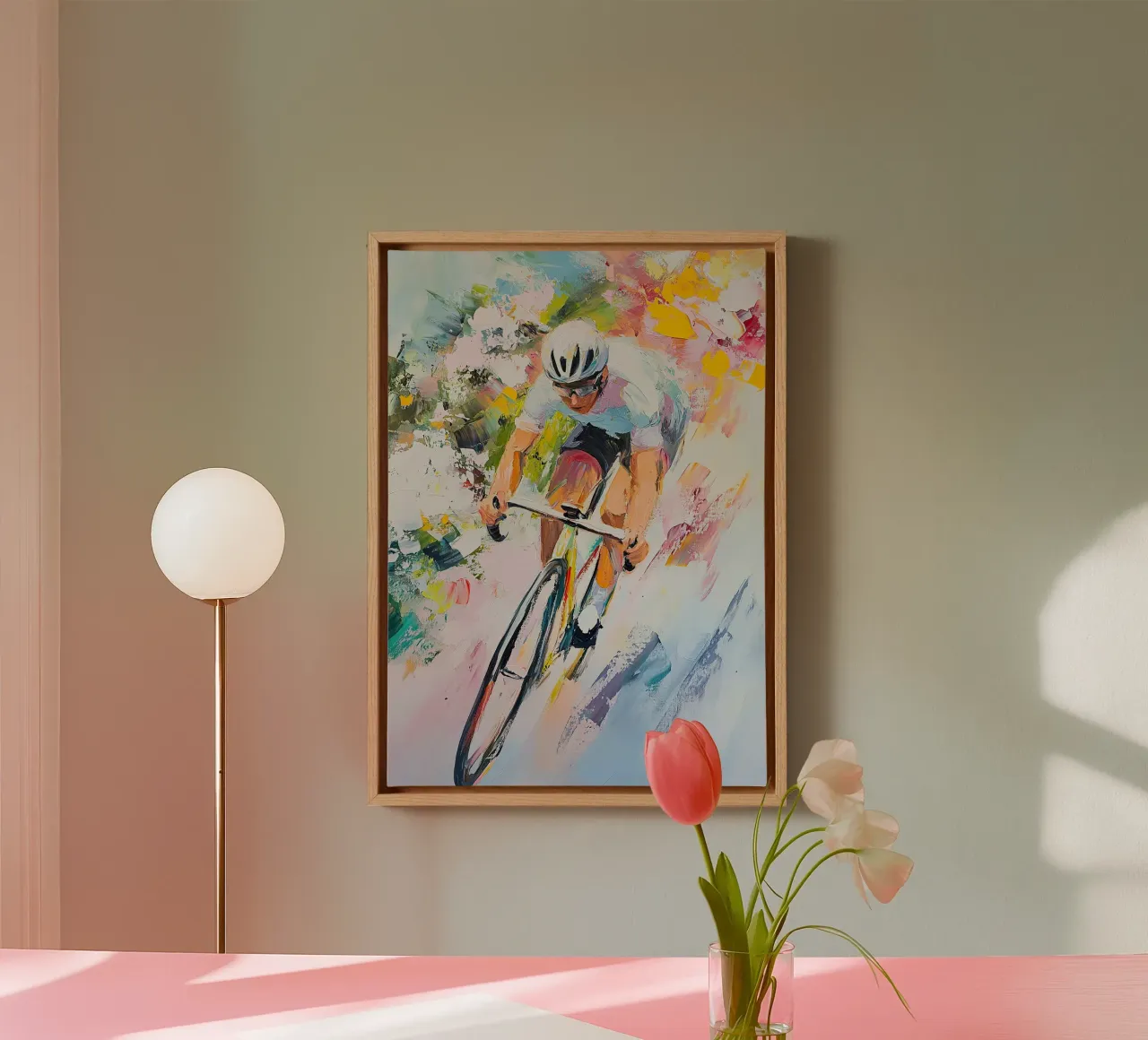 Cyclist Bicycle Movement Portrait Abstract Pastel canvas by Nikis Art Studio