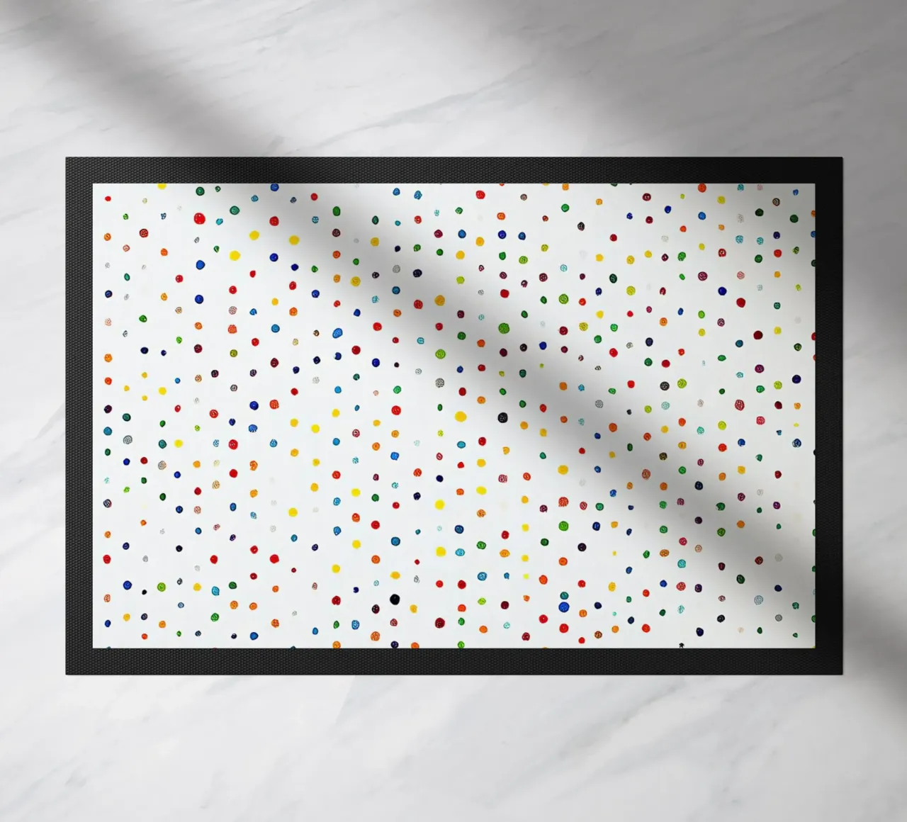 Dots White Confetti Abstract Colourful Minimalist doormat by Nikis Art Studio
