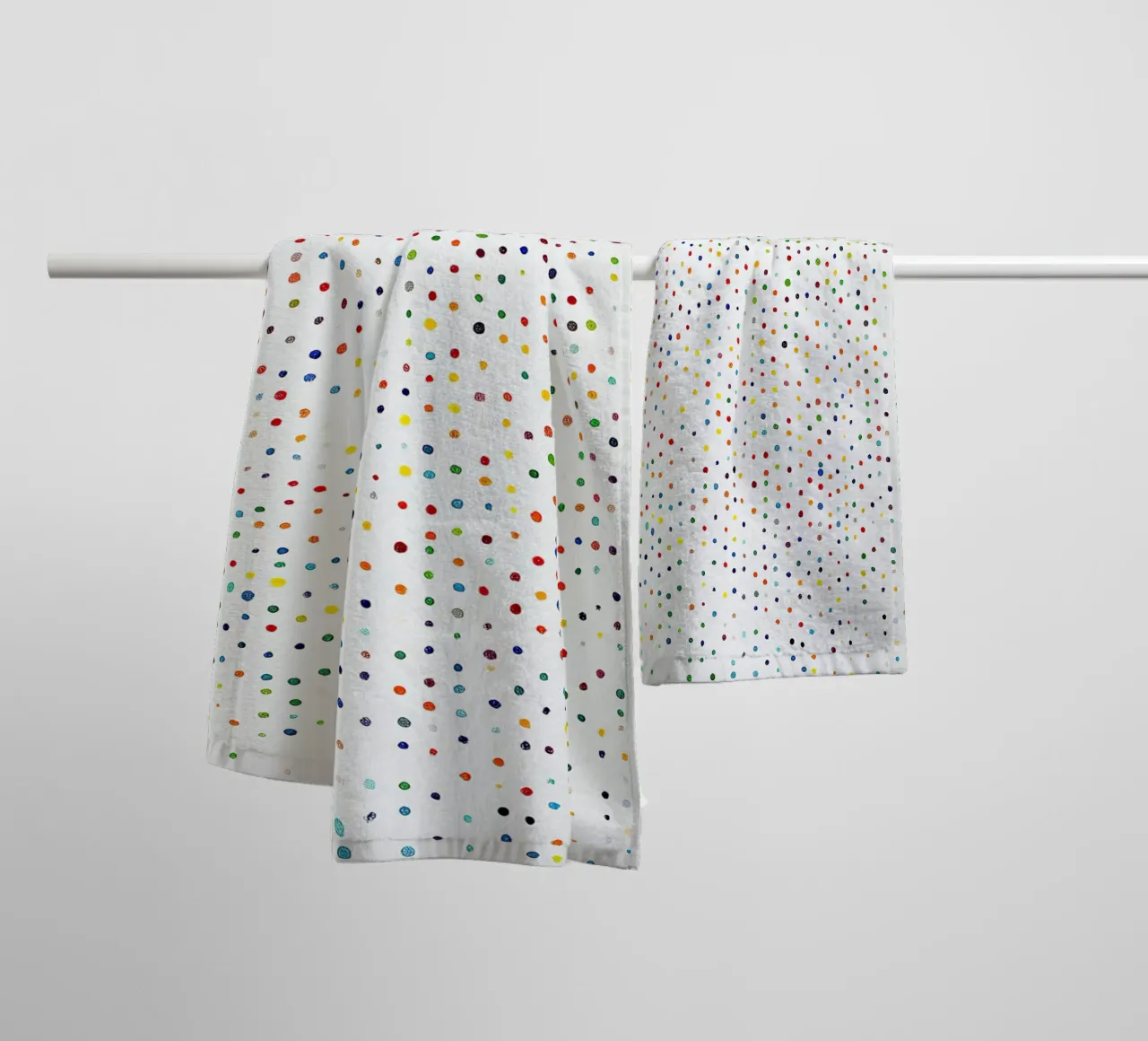 Dots White Confetti Abstract Colourful Minimalist towel by Nikis Art Studio