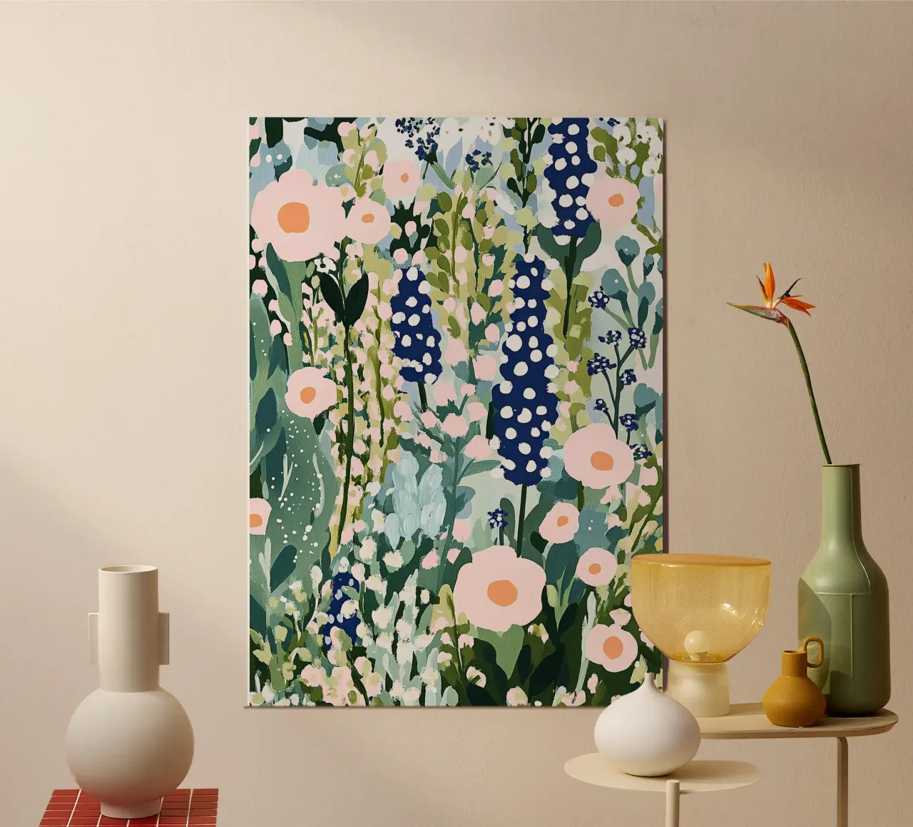 Gouache illustrazione giardino Matisse ispirato fiore pastello poster con telaio in alluminio da Nikis Art Studio
