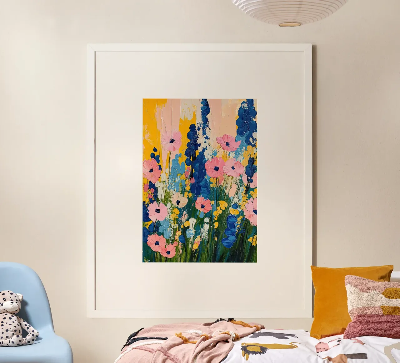 Fiori selvatici Fiori pittura rosa blu giallo poster con telaio in plastica da Nikis Art Studio