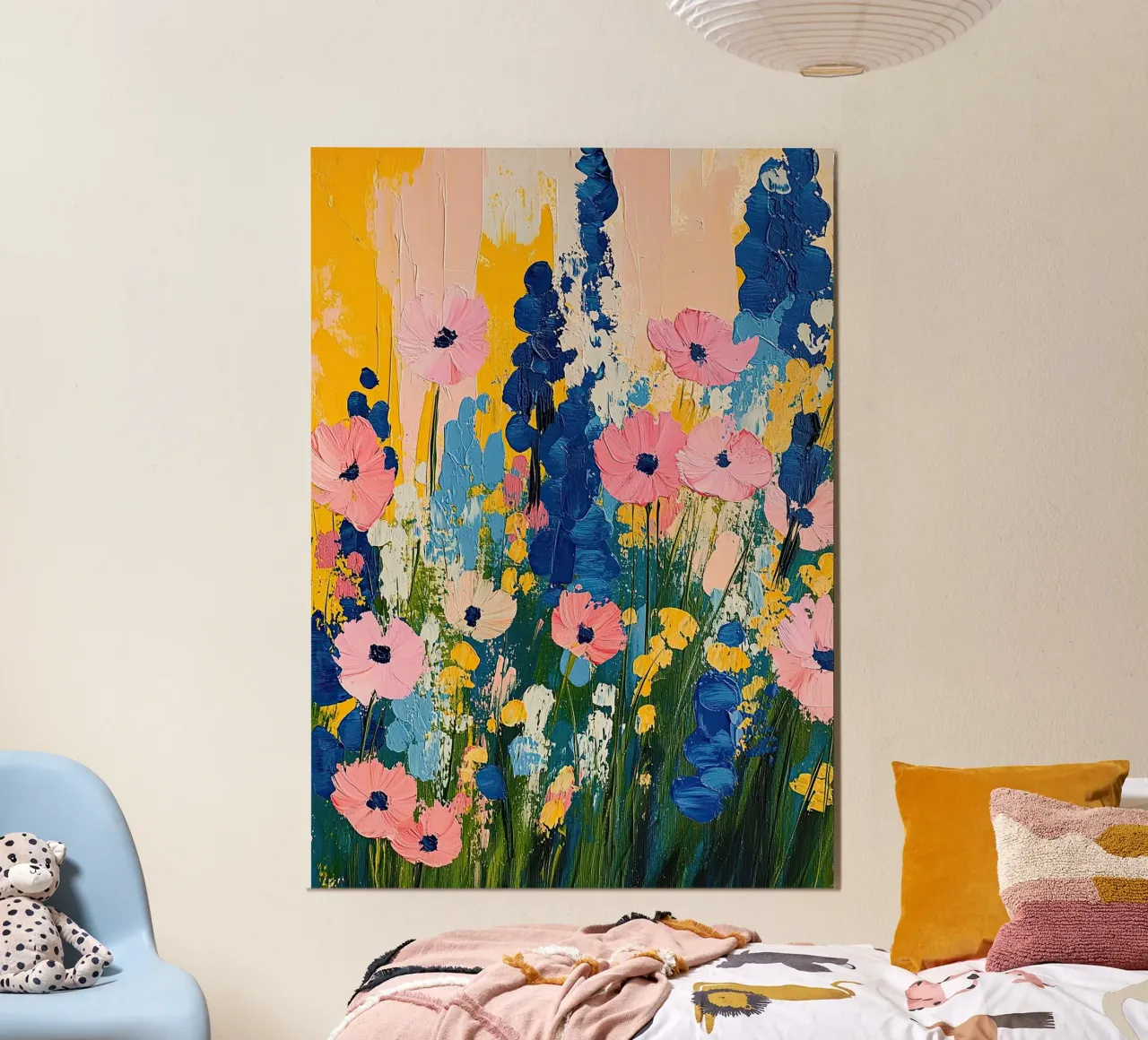 Fiori selvatici Fiori pittura rosa blu giallo poster con telaio in plastica da Nikis Art Studio