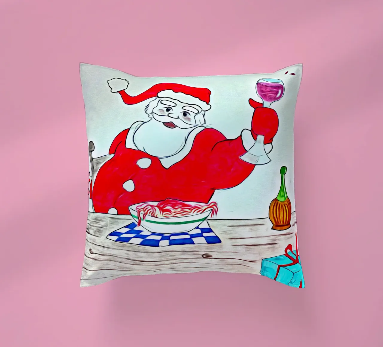 Santa Claus spaghetti decorative cushion by Massimo Frascogna