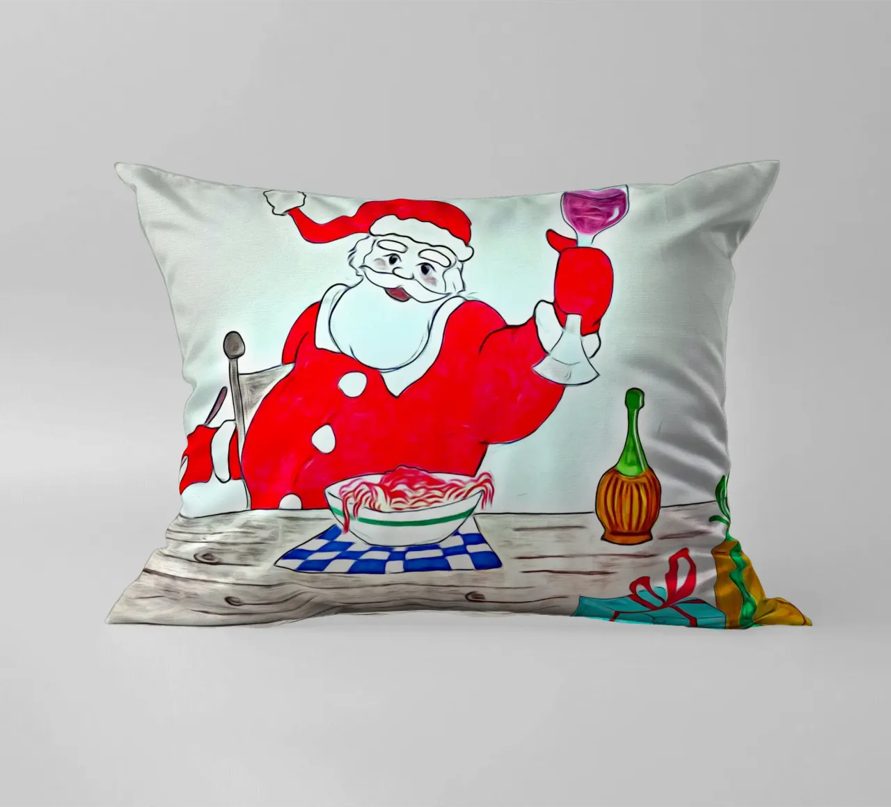 Santa Claus spaghetti decorative cushion by Massimo Frascogna