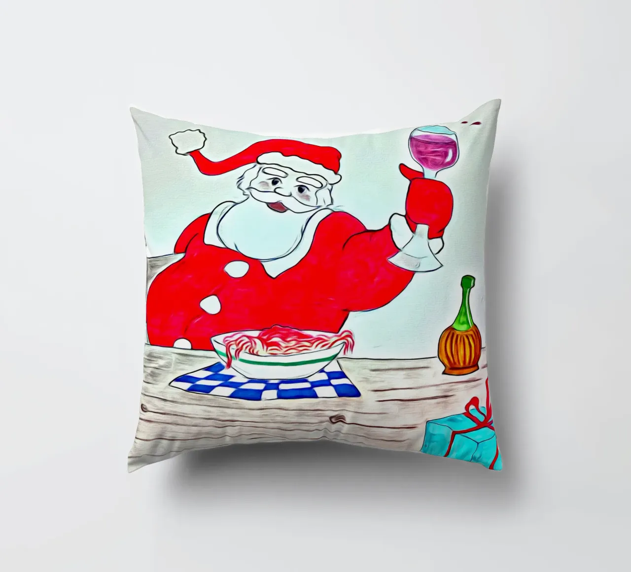 Santa Claus spaghetti decorative cushion by Massimo Frascogna