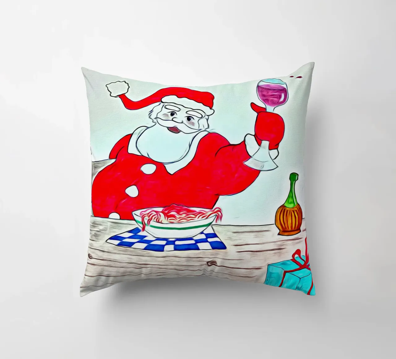 Santa Claus spaghetti decorative cushion by Massimo Frascogna