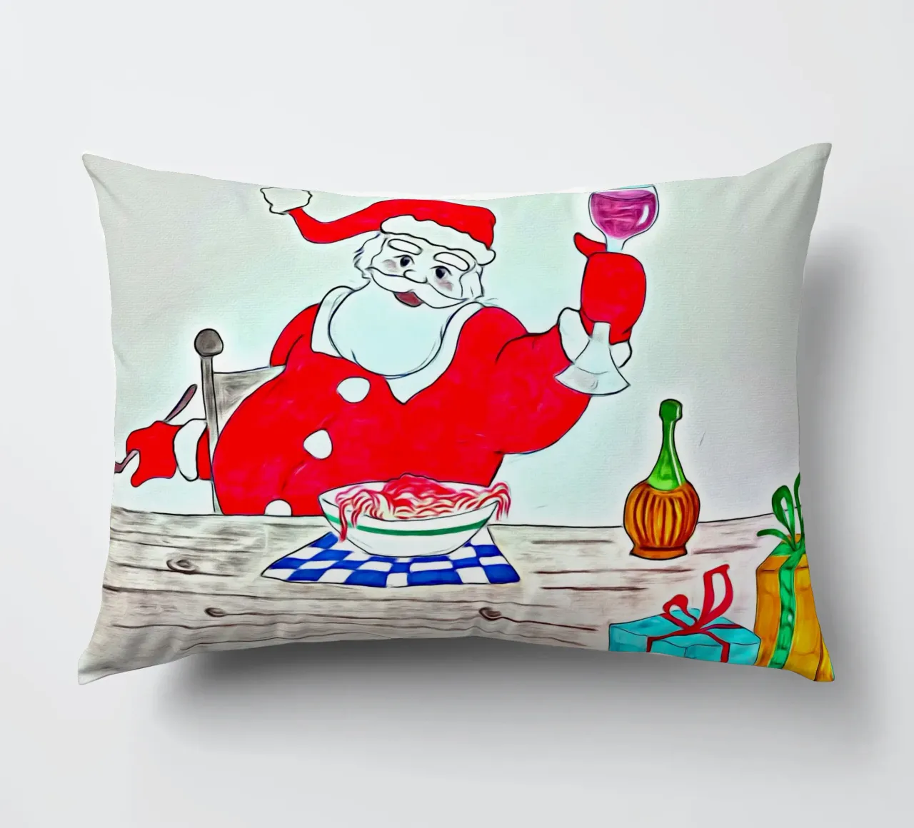 Santa Claus spaghetti decorative cushion by Massimo Frascogna