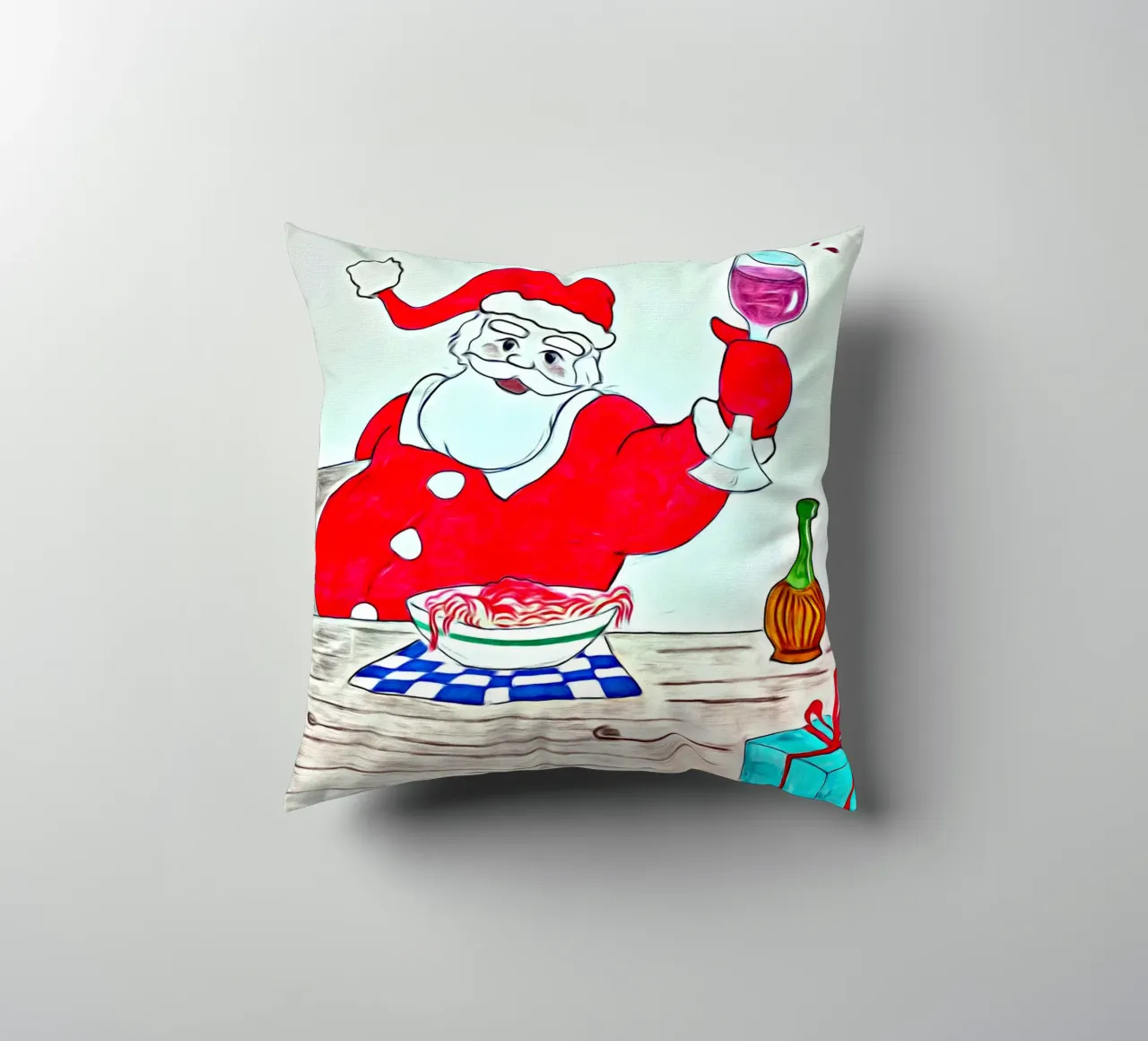 Santa Claus spaghetti decorative cushion by Massimo Frascogna