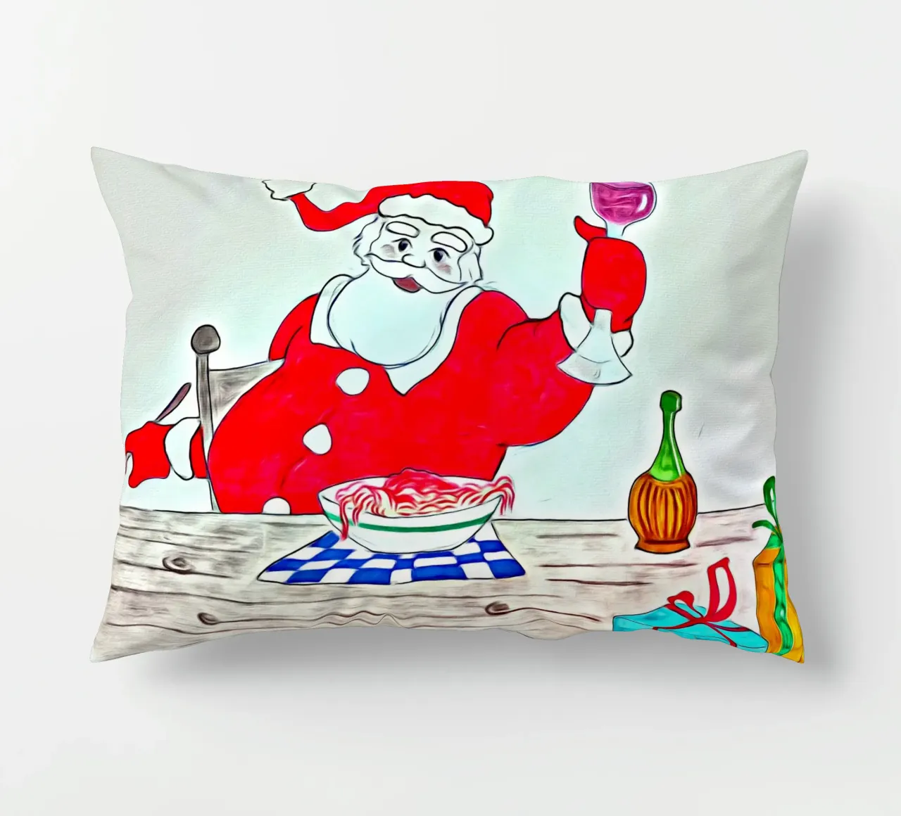 Santa Claus spaghetti decorative cushion by Massimo Frascogna