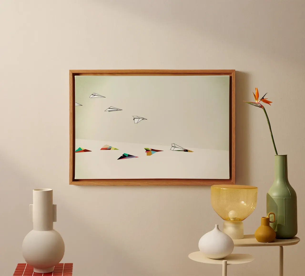 Walking Shadow - Paper Planes Leinwand mit Schattenfugenrahmen von Jason Ratliff