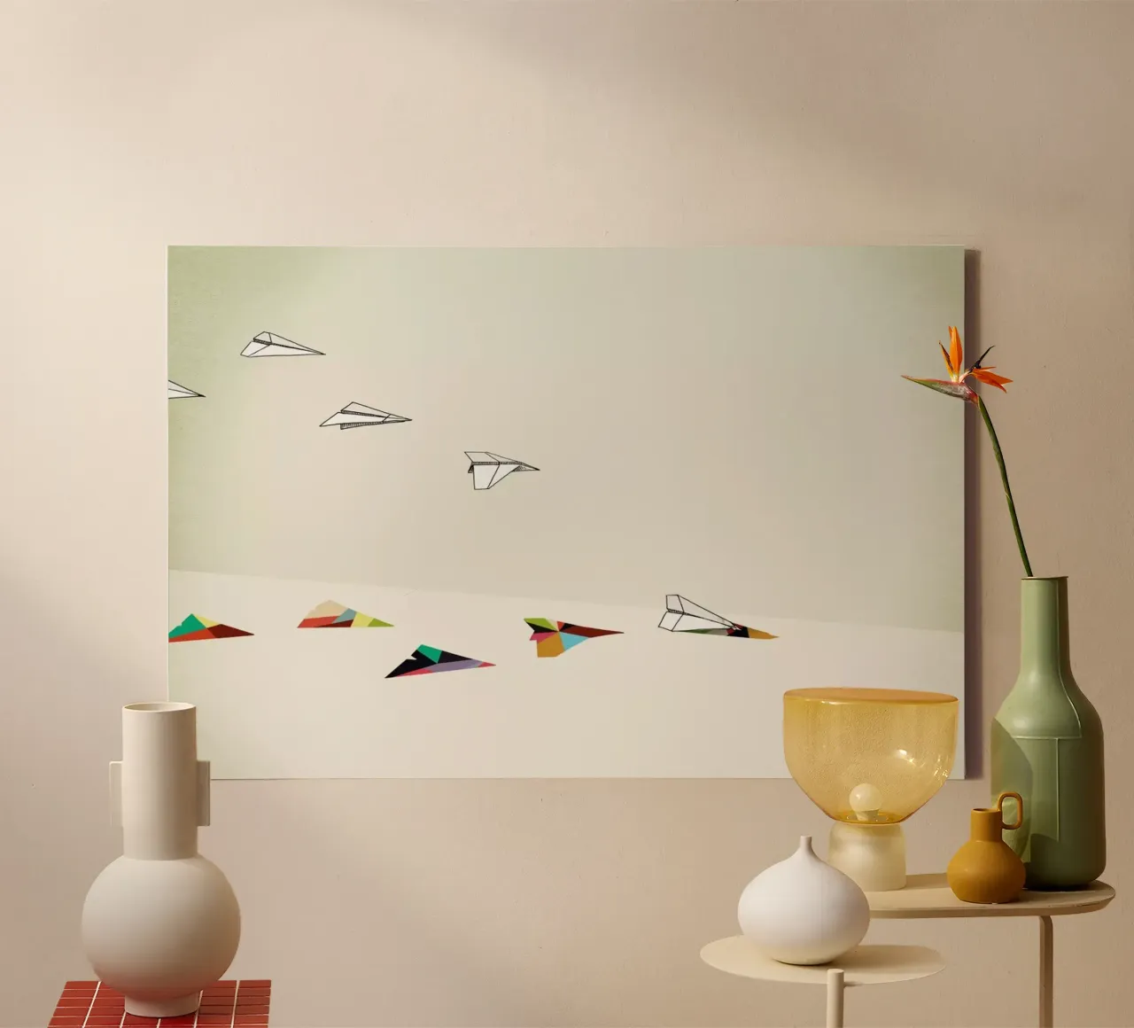 Walking Shadow - Paper Planes Leinwand mit Schattenfugenrahmen von Jason Ratliff