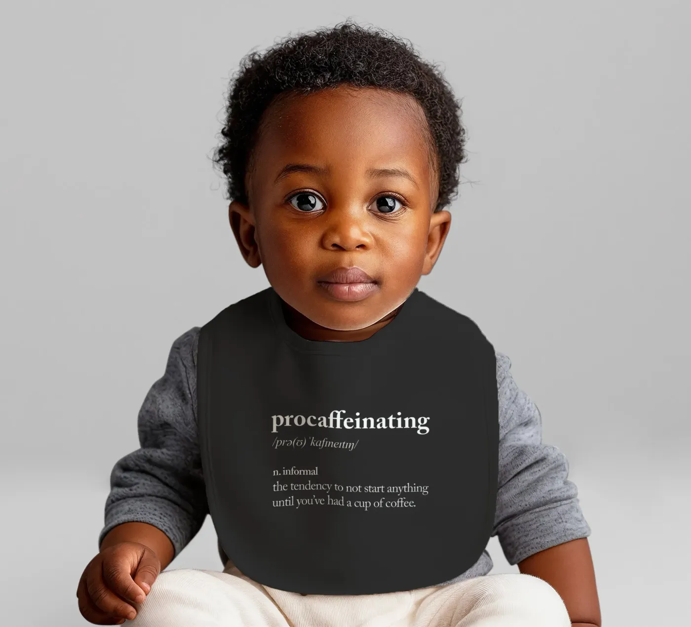Procaffeinating baby bib by THE MOTIVATED TYPE