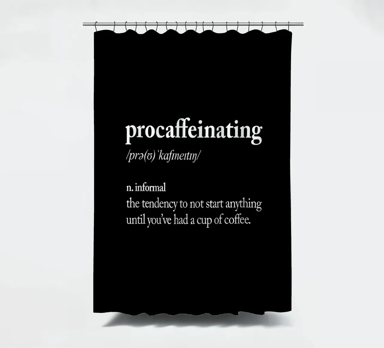 Procaffeinating shower curtain by THE MOTIVATED TYPE