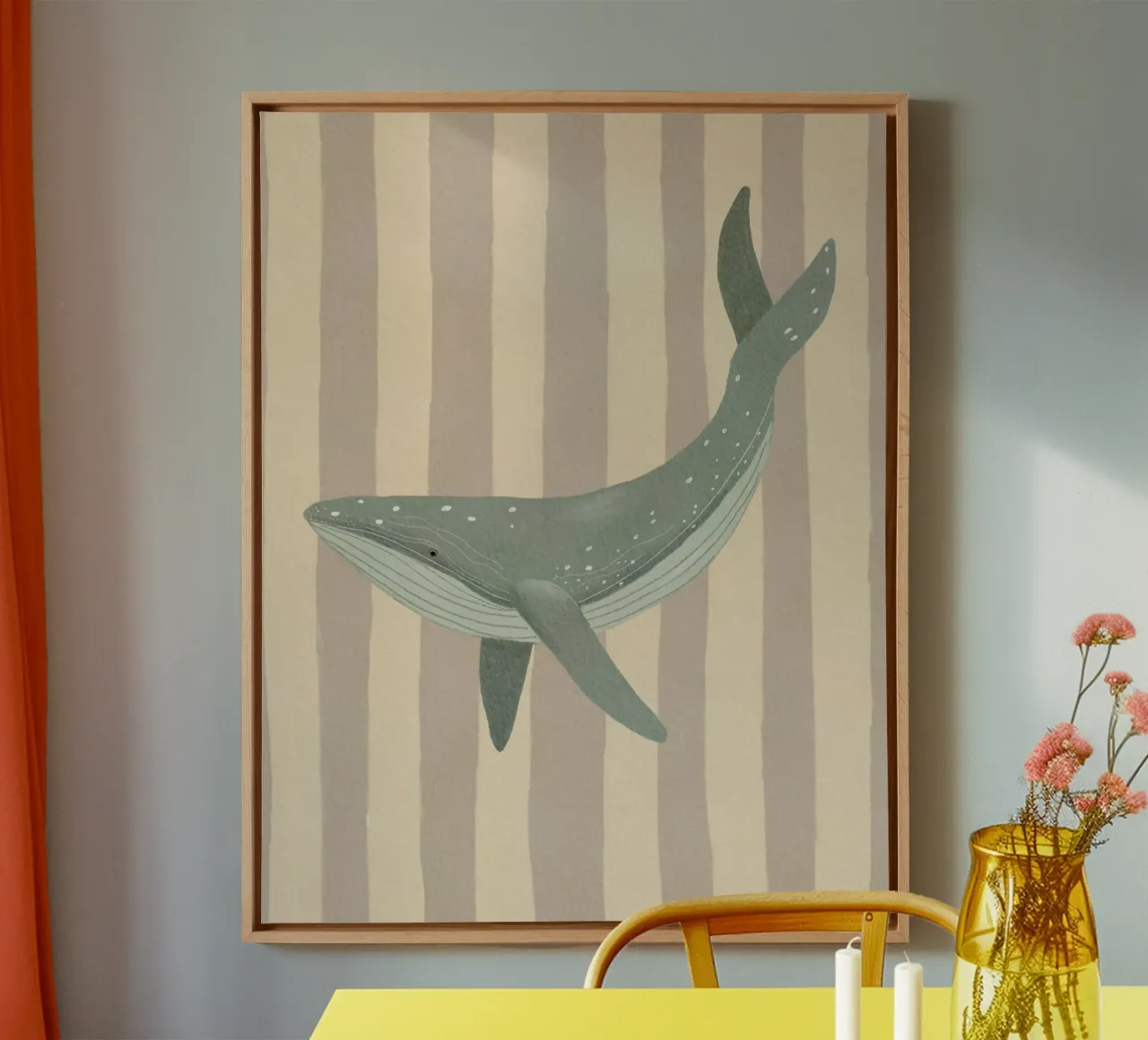 Whimsical Whale illustration and Stripes tela con Cornice a cassetta da Urchin Bay Art