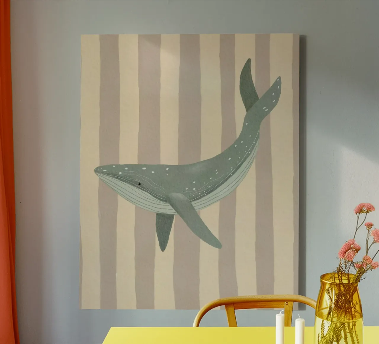 Whimsical Whale illustration and Stripes tela con Cornice a cassetta da Urchin Bay Art