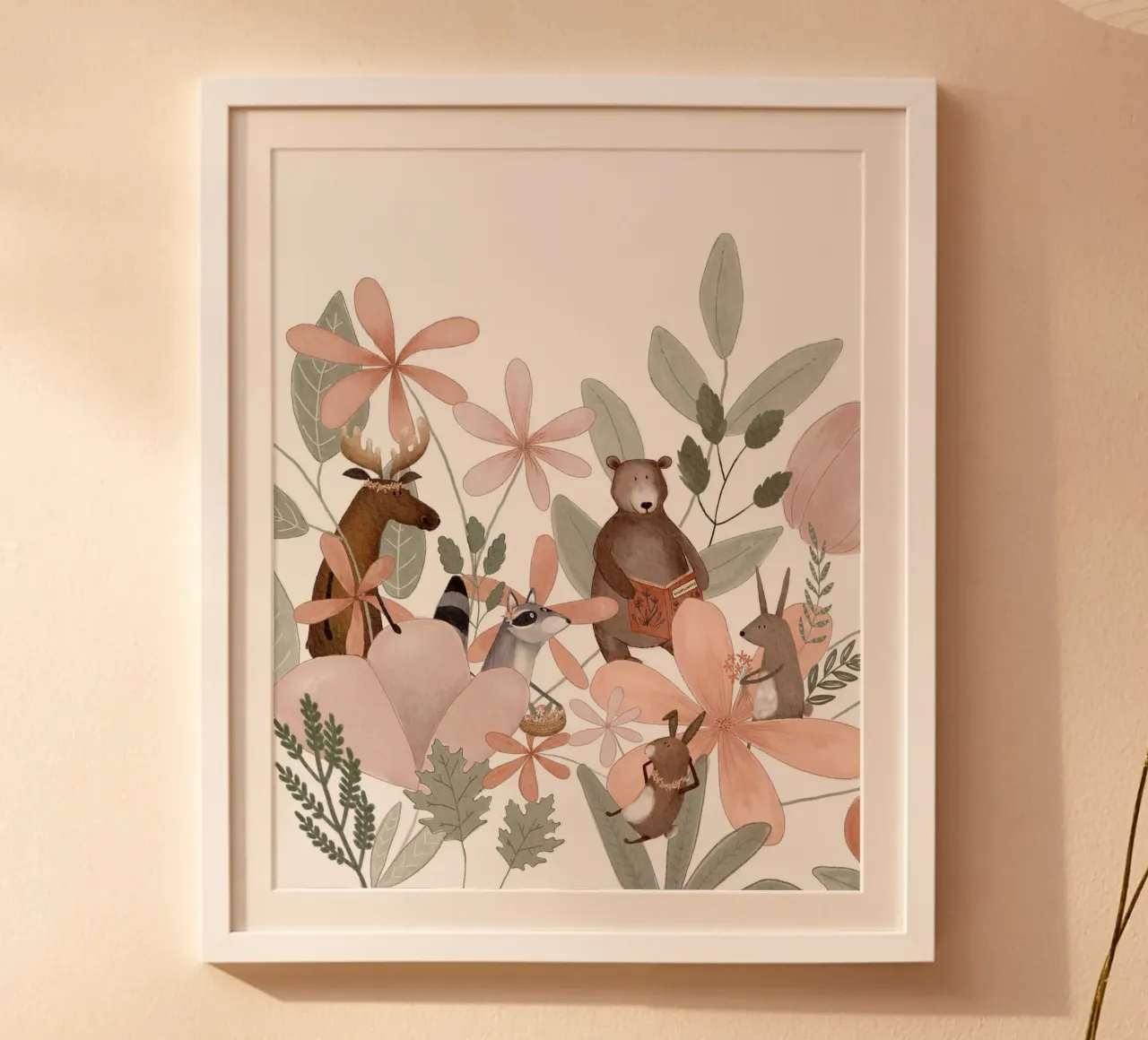 Decorazione con animali del bosco per la camera dei bambini poster con telaio in legno da Urchin Bay Art