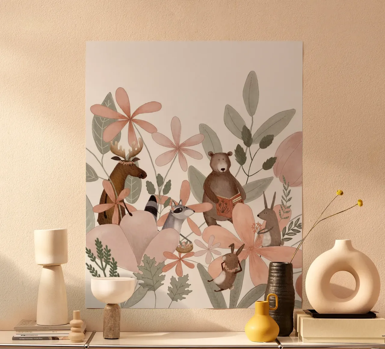 Decorazione con animali del bosco per la camera dei bambini poster con telaio in legno da Urchin Bay Art