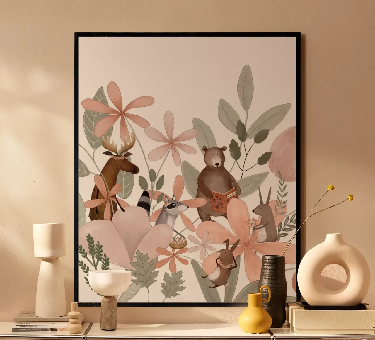 Decorazione con animali del bosco per la camera dei bambini poster con telaio in legno da Urchin Bay Art