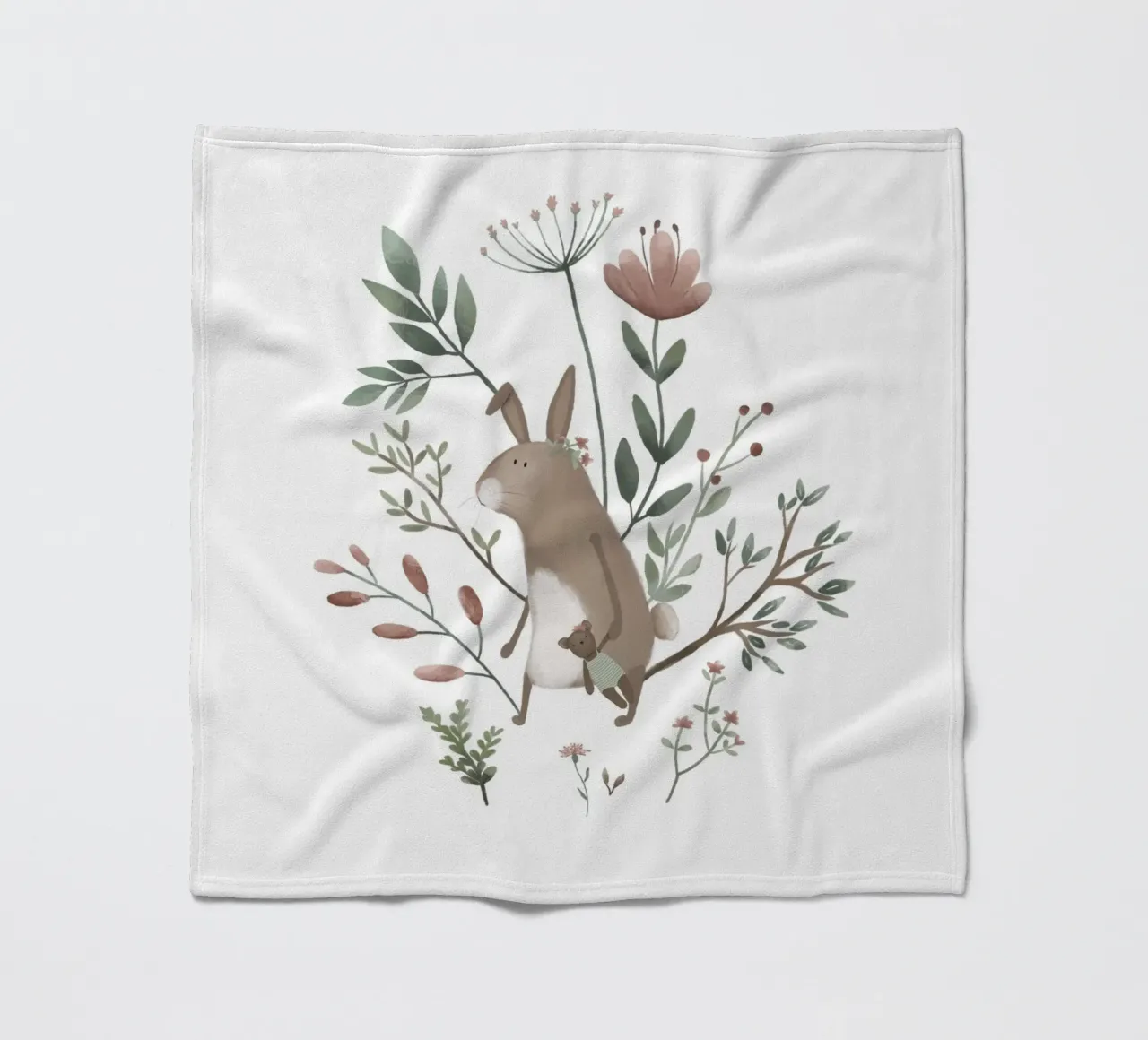 Cute Bunny Rabbit & Wildflowers Art For Children fleece blanket by Urchin Bay Art