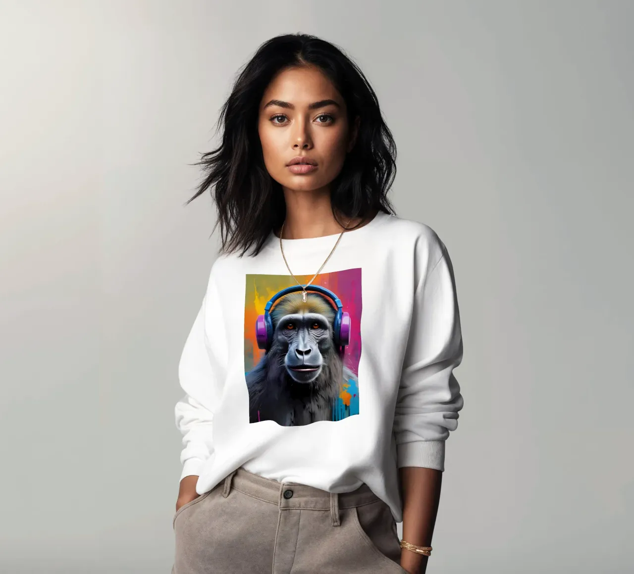 Pavian im Kopfhörer Sweatshirt von MakArena