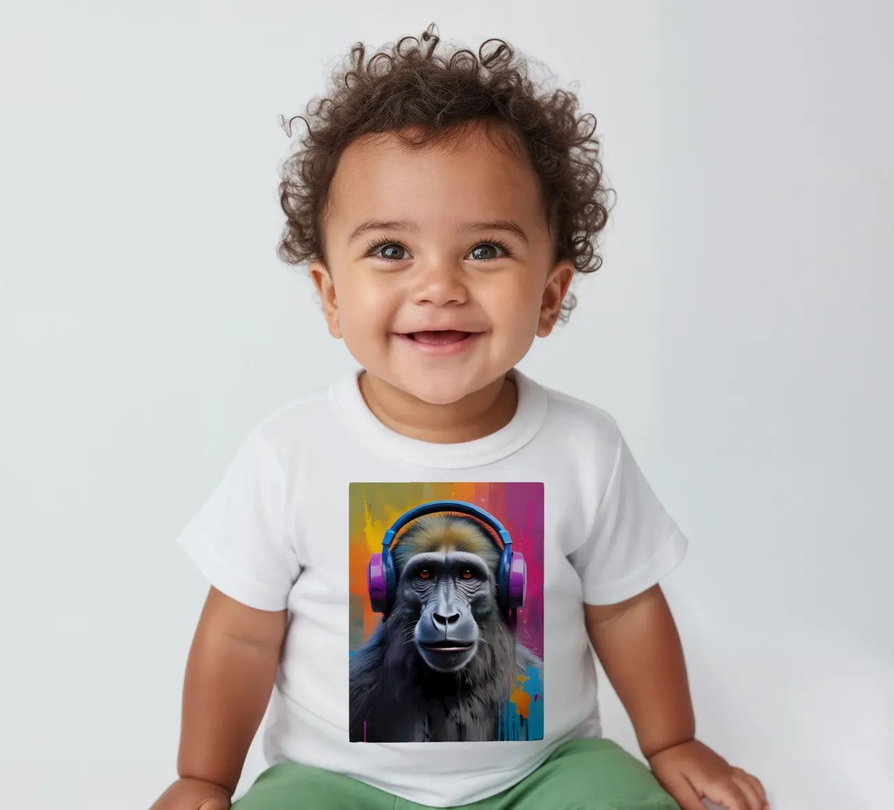 Babbuino in cuffia maglietta neonato da MakArena