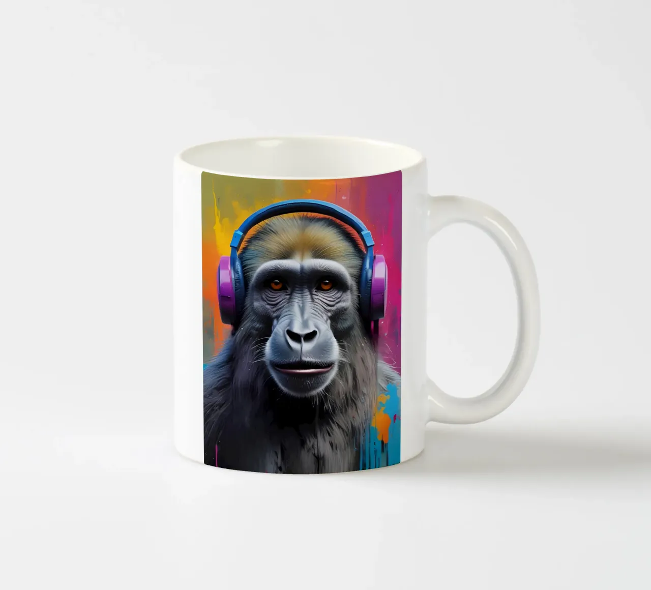 Babuino con auriculares taza de cerámica de MakArena
