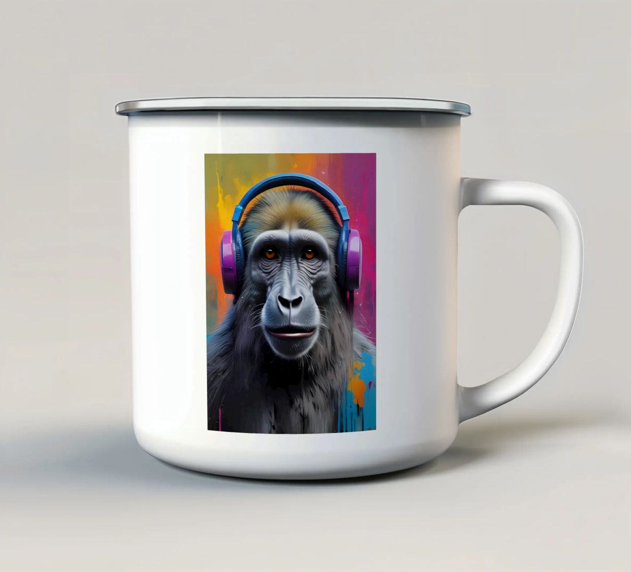 Babbuino in cuffia tazza in smalto da MakArena