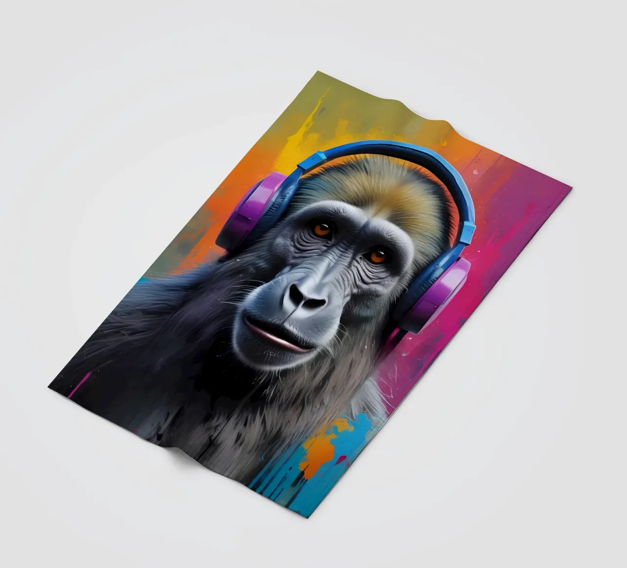 Baboon in headphones fleece blanket by MakArena