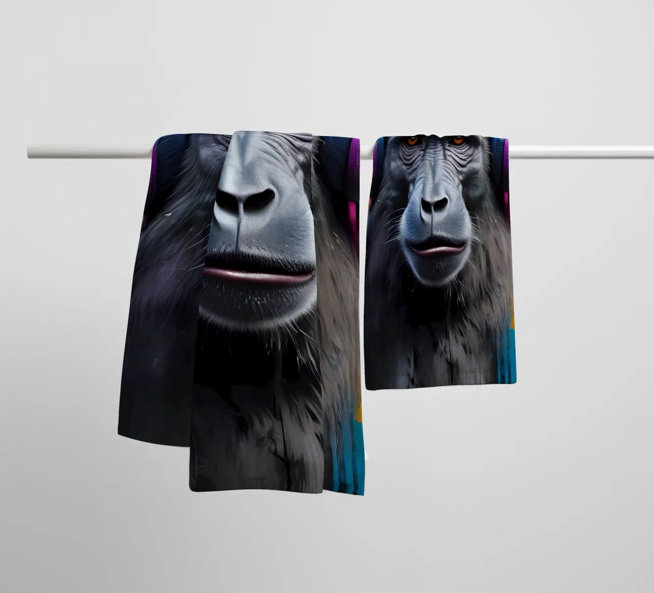 Baboon in headphones towel by MakArena