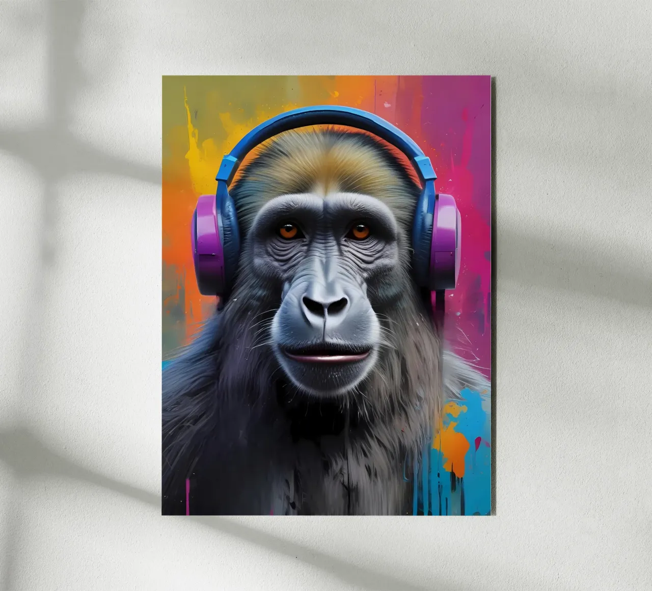 Babuino con auriculares aluminio dibond de MakArena