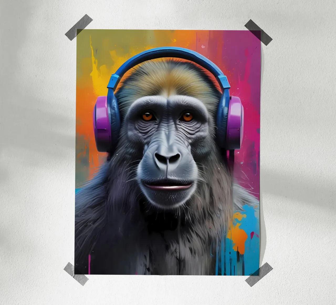 Babuino con auriculares poster de MakArena