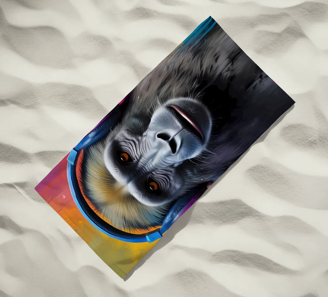 Babbuino in cuffia telo mare da MakArena