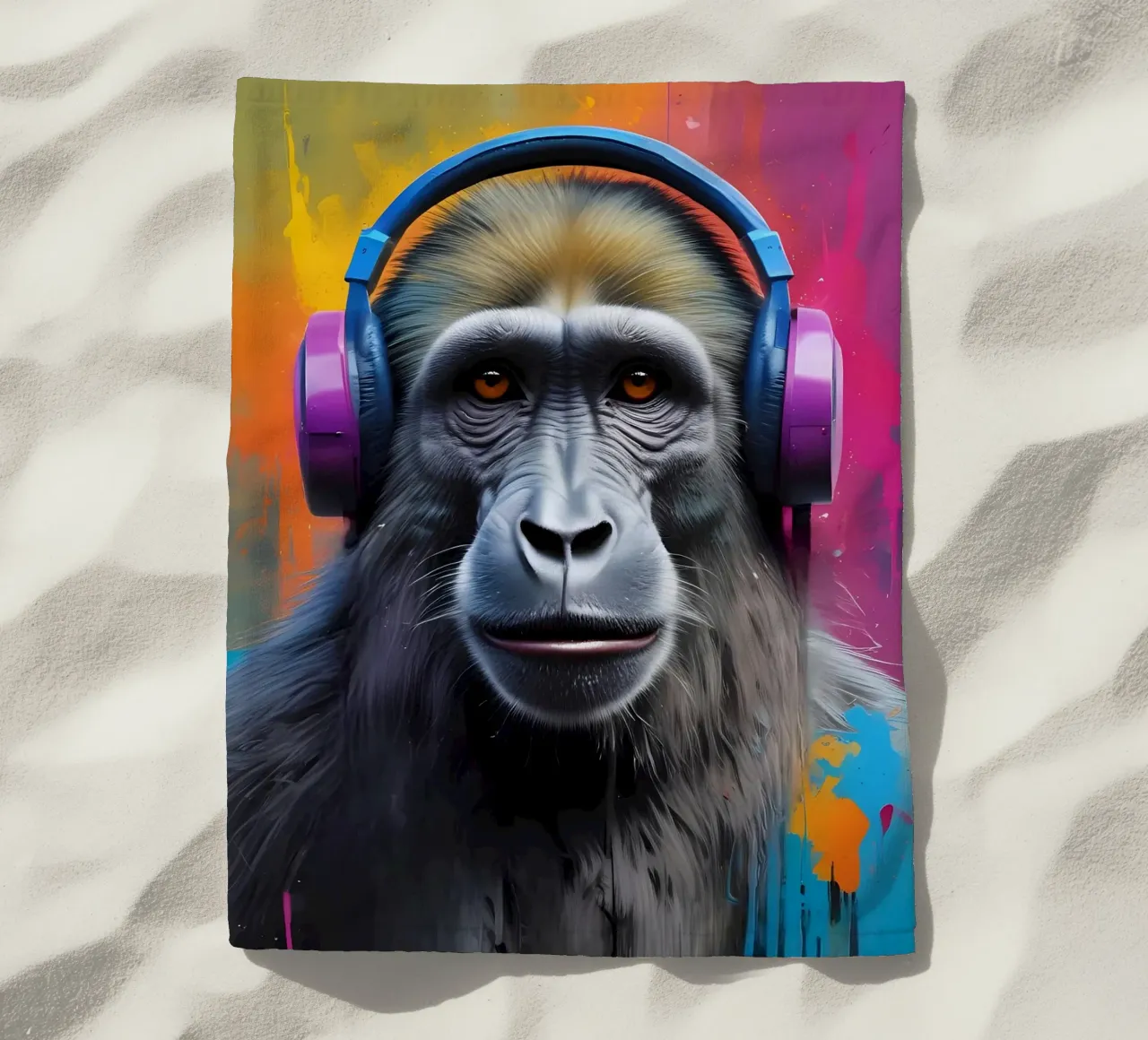 Babbuino in cuffia telo mare da MakArena