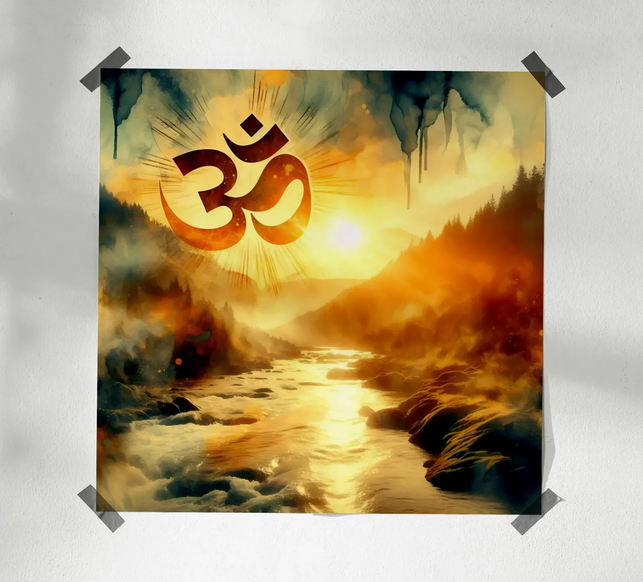 Om & Natura - Bach - Stile acquerello poster con telaio in plastica da spiritual